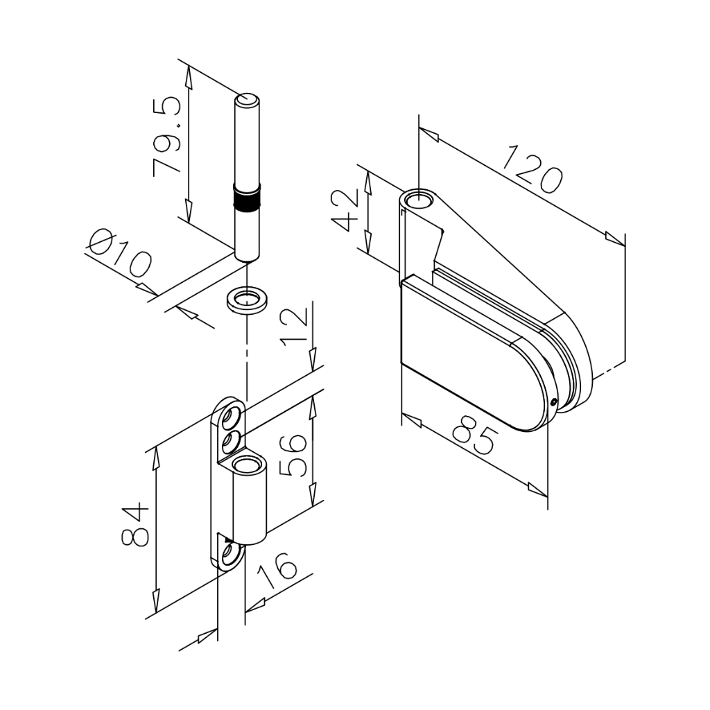 Charnière pour porte en verre Jindy
